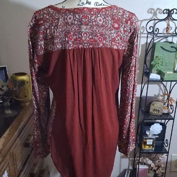 Anthropologie One September Bohemian Red Patterned Women's Top Size Medium - Picture 7 of 11